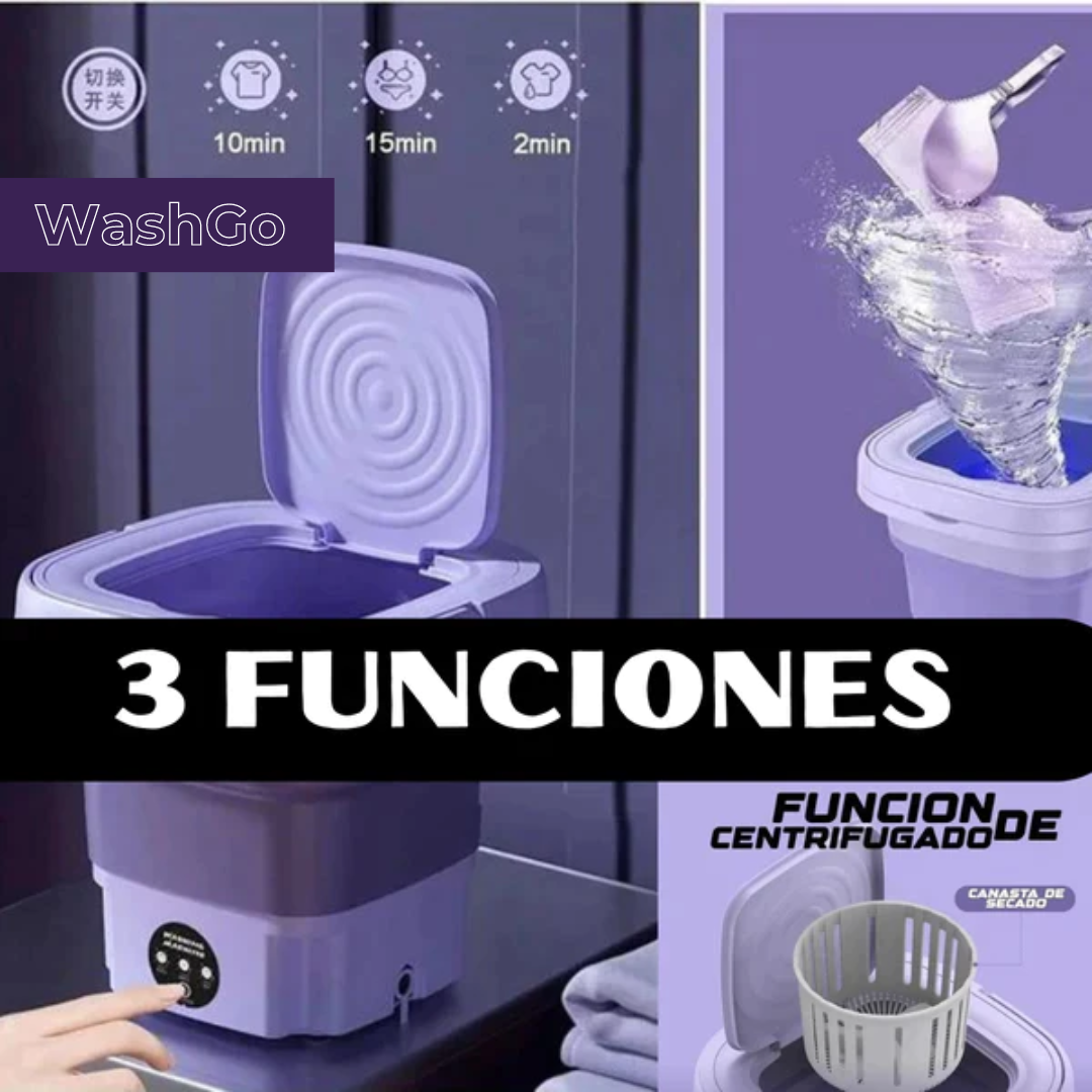 Mini Lavadora Eléctrica Portátil Plegable + Canasta centrifugadora EcoBubble 8L