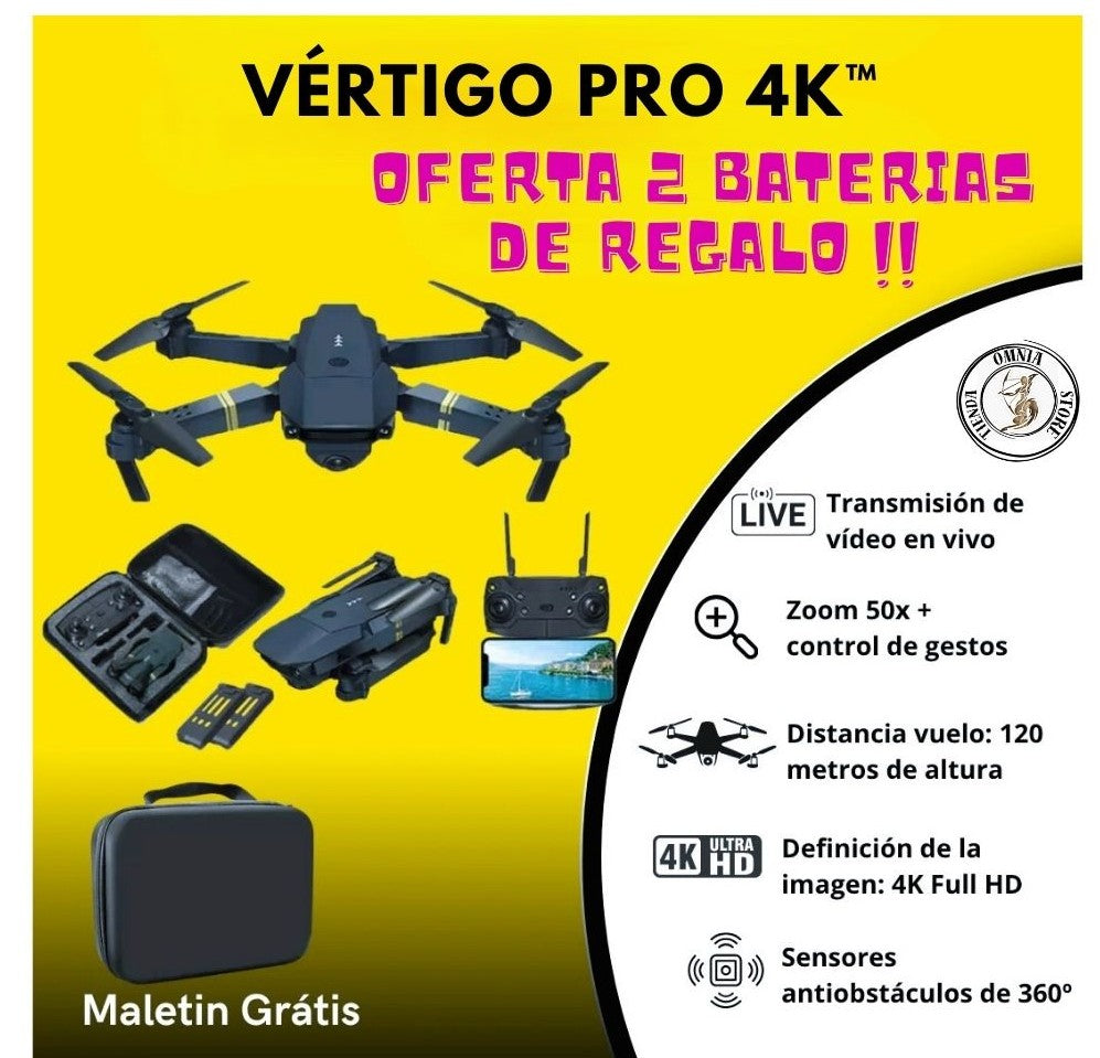 Vértigo PRO 4K™ - Dron con cámara Full HD 4K (+2 Baterías y Maletín de Regalo)